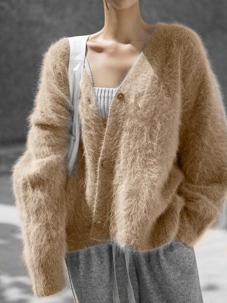 2025 Trending Women's Imitation Mink Cardigan - Loose, Soft, Long-Sleeved Knitted Sweater for Spring & Autumn