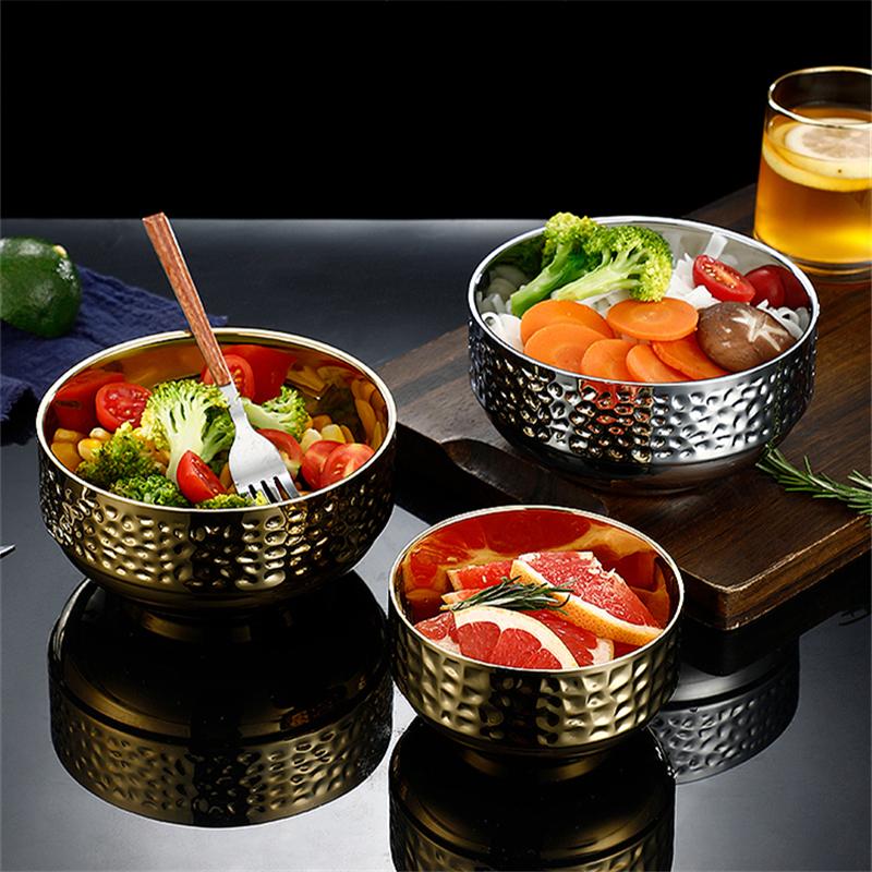 Ciotola di riso ramen con motivo a diamante in acciaio inossidabile 304, ciotola anti-scottatura per insalata, porridge, zuppa, ciotola al vapore, stoviglie da cucina, contenitore per alimenti