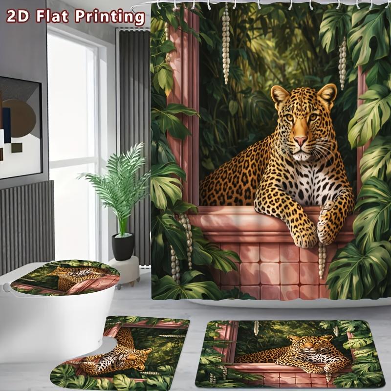 4Pcs Shower Curtain Set with Non-Slip Bath Mat, Toilet Lid Cover, Contour Rug & 12 Hooks, Bathroom Decor