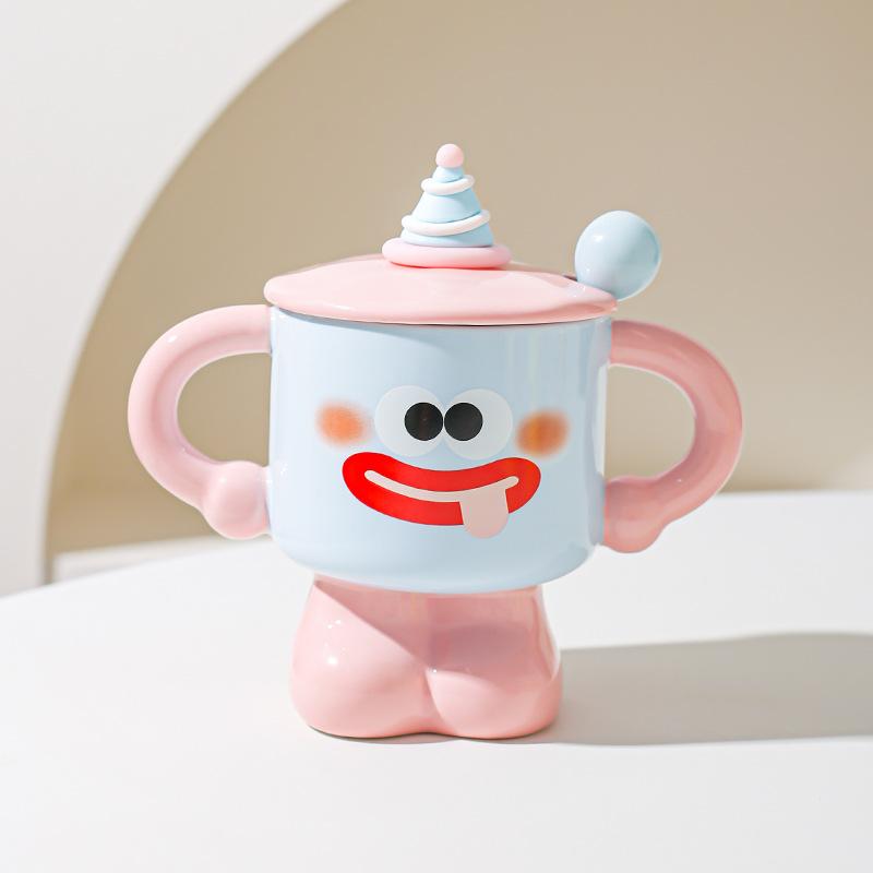 Clown ceramic cup with lid and spoon, mug, girl dormitory cup, household water cup, holiday gift for friends