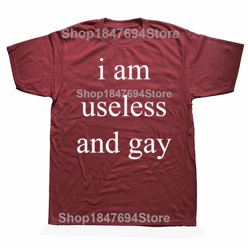 Funny I Am Useless and Gay Graphic T-shirts Men Women's Fashion Casual Tshirt 100% Cotton Loose Oversized Big and Tall T Shirt