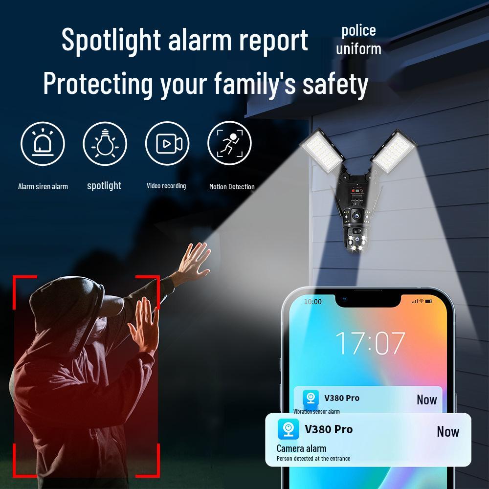 CrossV380 Solar 4G WiFi Street Light with Dual Lens, Waterproof Night Vision Camera.