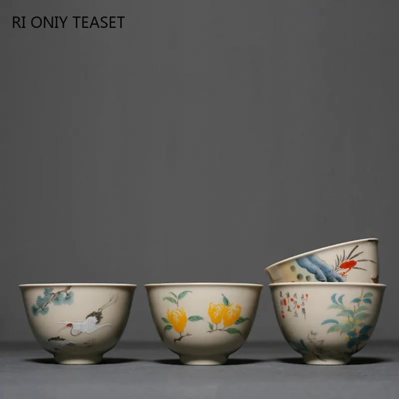 Retro Ceramic Teacup Boutique Hand Painted Flower Pattern Travel Tea Bowl Chinese Porcelain Tea Set Accessories Master Cup 80ml