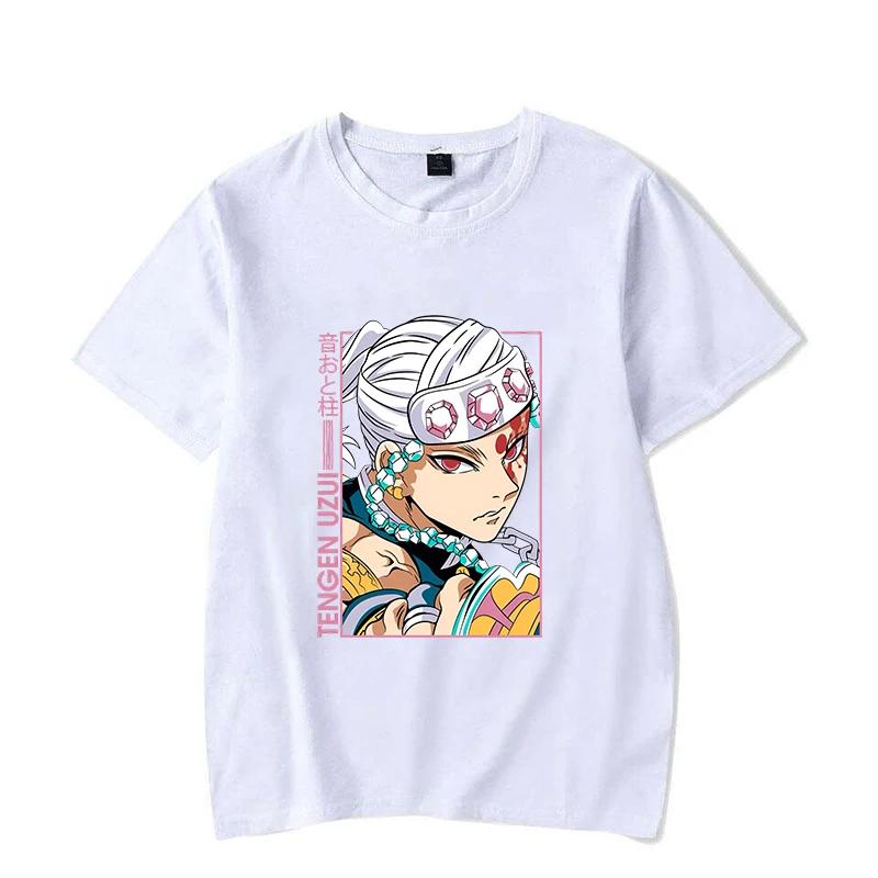Men's Popular Anime Uzui Tian Yuan Character Print 100% Pure Cotton Hip-hop Short-sleeved Fashionable T-shirt Top