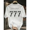 European Size Men's Oversized 777 Number Print T-Shirt - Loose Fit Streetwear Crew Neck Short Sleeve Summer Casual Top with 777 Design