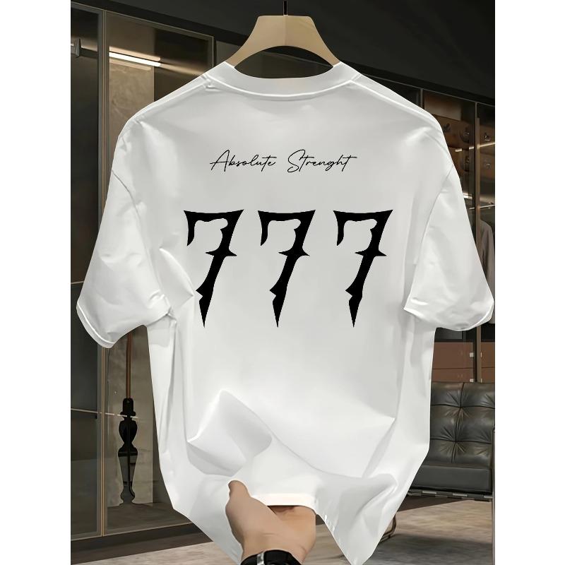 European Size Men's Oversized 777 Number Print T-Shirt - Loose Fit Streetwear Crew Neck Short Sleeve Summer Casual Top with 777 Design