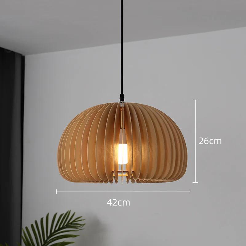 Japanese Style Simple Pumpkin Linden Wood Light Bar Balcony Bedroom Dining Room Chandelier Lamps E27AC110V 220V