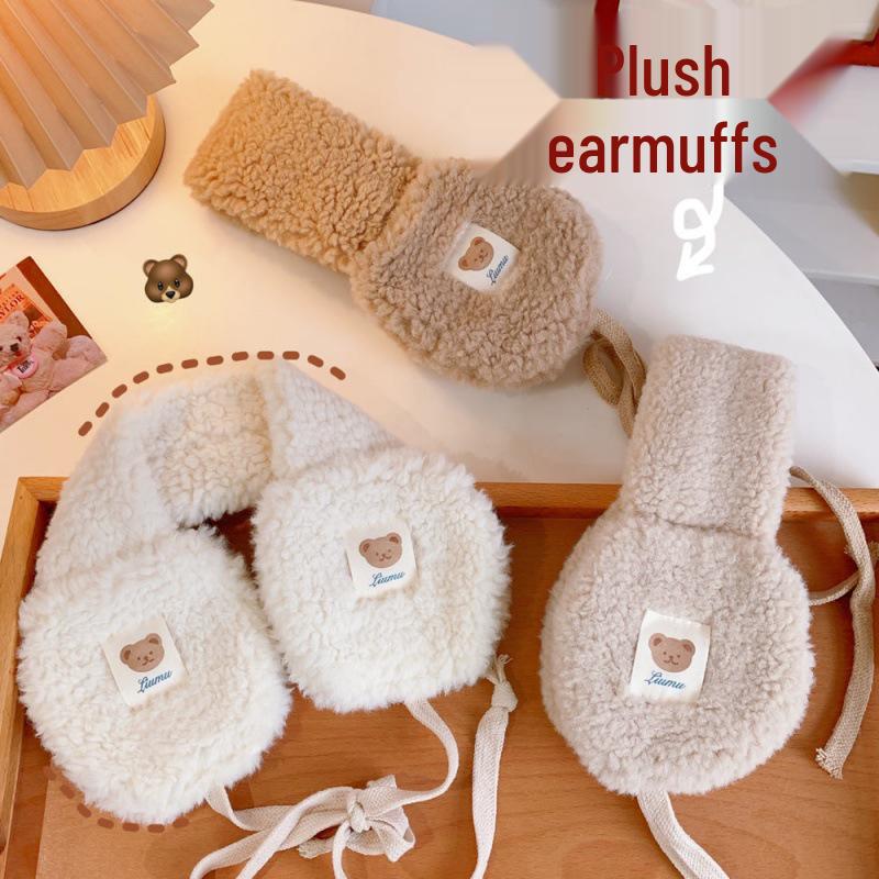 Căști drăguțe pliabile din lână de miel în stil coreean - Pluș gros, protecție caldă de iarnă pentru urechi pentru bărbați și femei