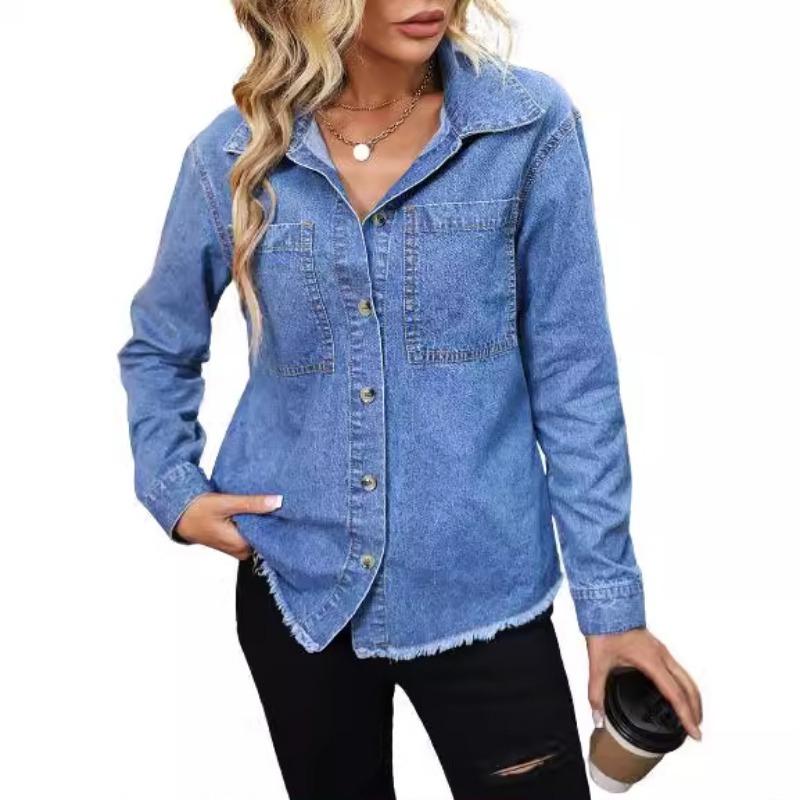 Women's European and American INS Loose Washed Blue Denim Shirt Jacket