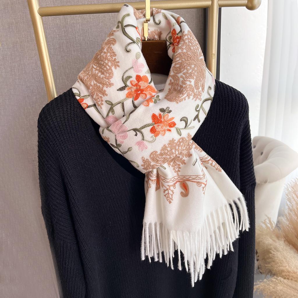 Winter Fashion Warm Cashmere Scarf for Women Embroidery Pashmina Blanket Thick Shawl Wrap Neckerchief Bufanda Echarpe Poncho