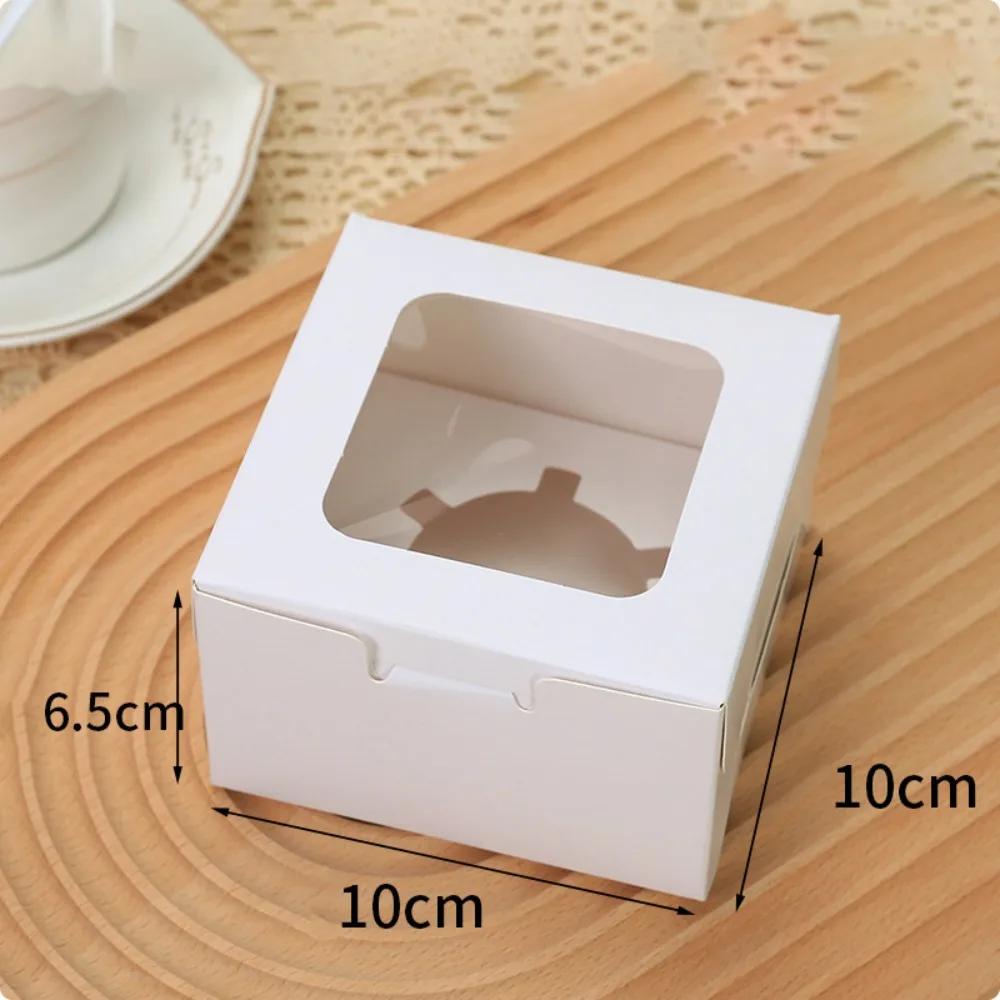 

10Pcs 1/2/4/6 Holes Baking Packing Box Transparent Window with Inserts Cake Box Kraft Paper Cupcake Boxes for Birthday Wedding 5x5x5cm