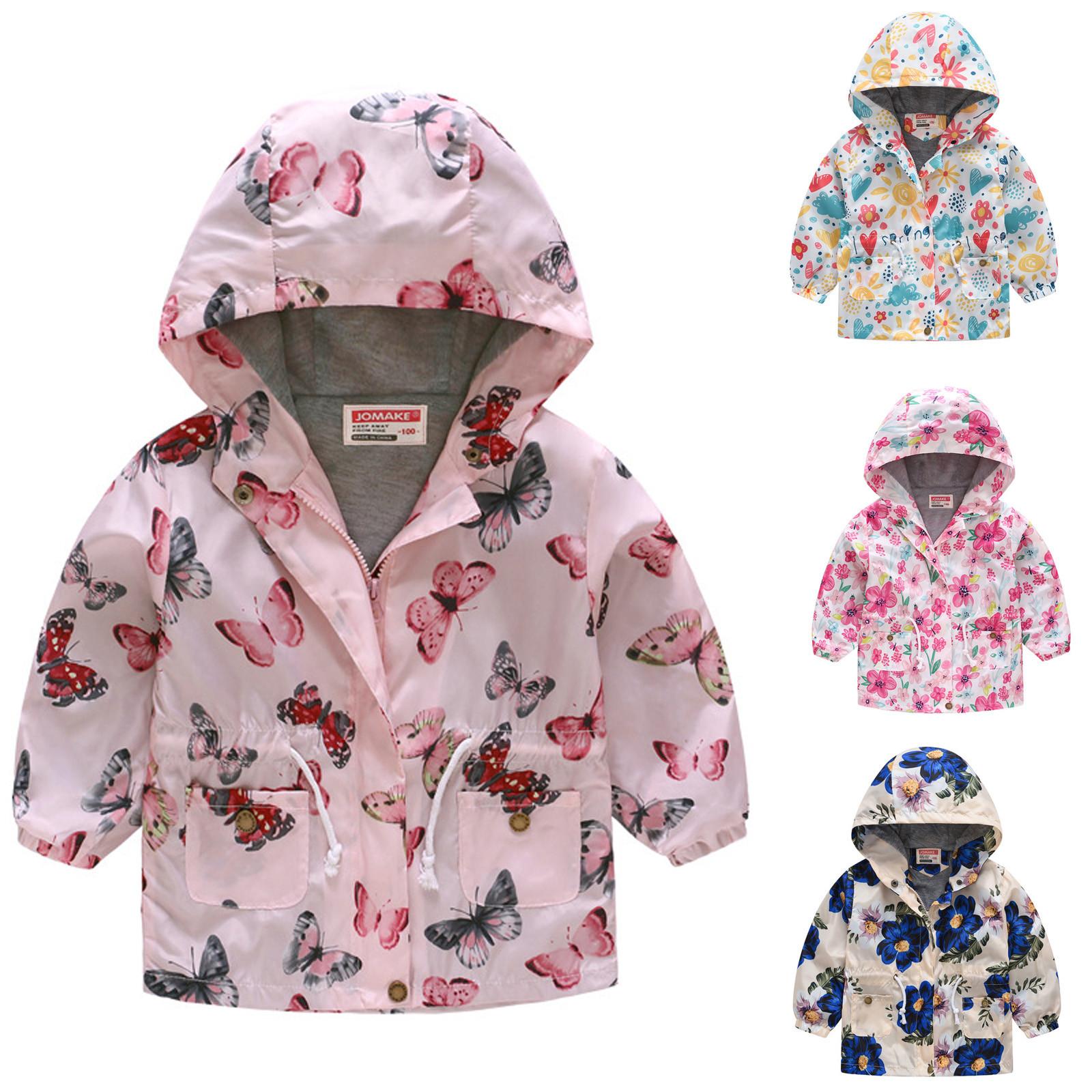 

Детская ветровка, модная куртка с капюшоном и принтом, пальто, рубашка на молнии на талии 130 розовый