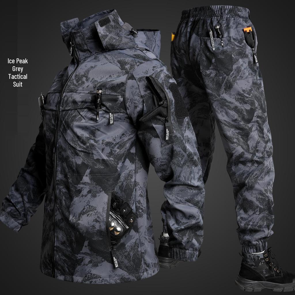 Men's Breathable Camouflage Suit Set: Durable Workwear and Tactical Jacket for Spring and Autumn.