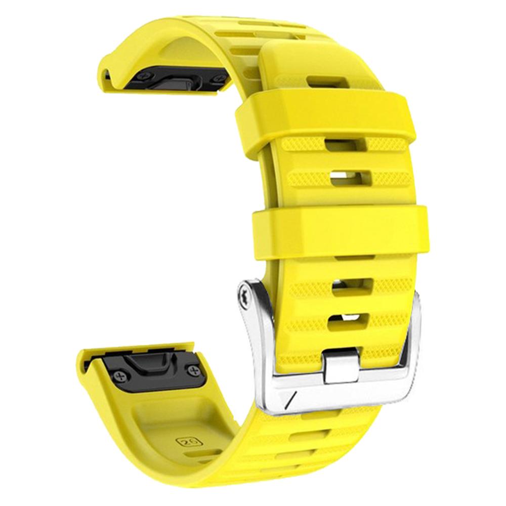 

For Garmin Tactix 7 Pro/Fenix 7X/Fenix 6X Pro 26mm Watch Band Silicone Wrist Strap with Steel Silver Buckle Yellow