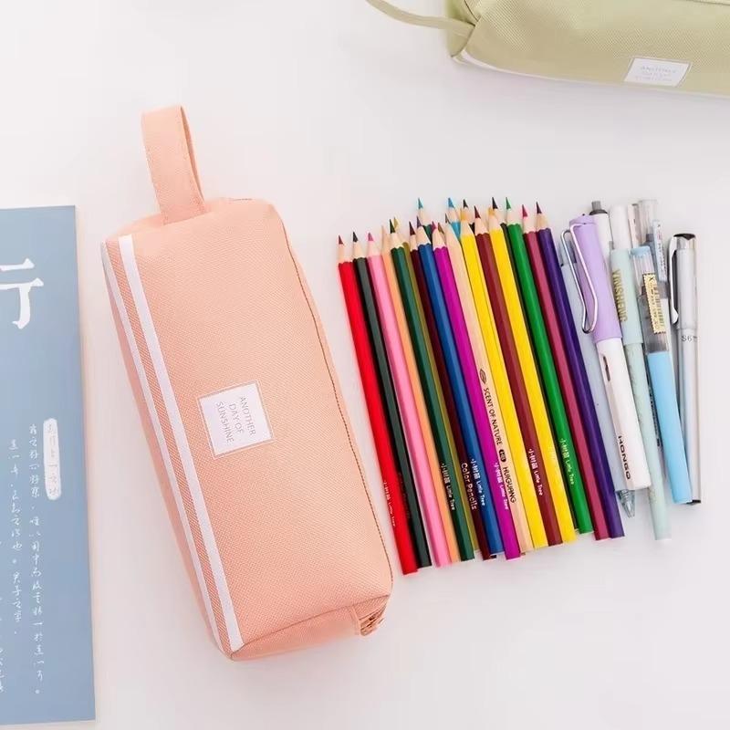 Solid Large Capacity Pen Pencil Bag Storage Case Makeup Pouch Cute Stationery Office School Supplies