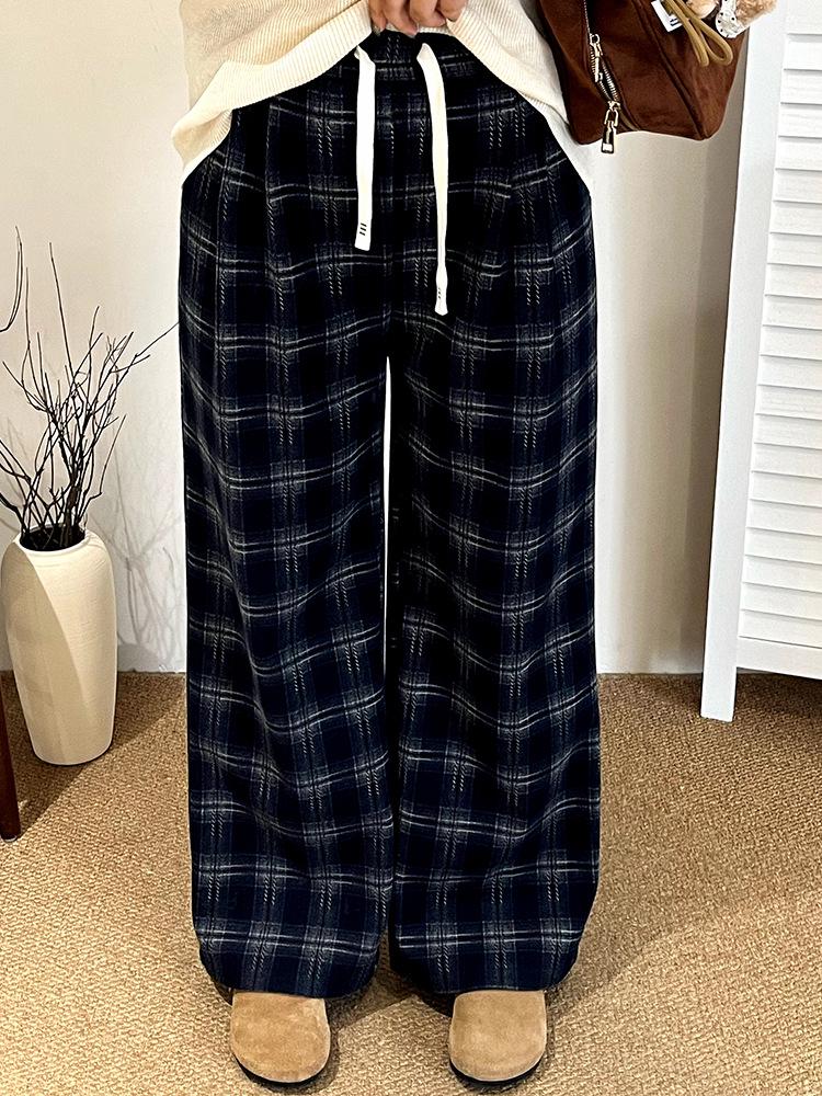 Women's Plus Size High Waist Vintage Plaid Wide Leg Pants - Winter 2025 Collection
