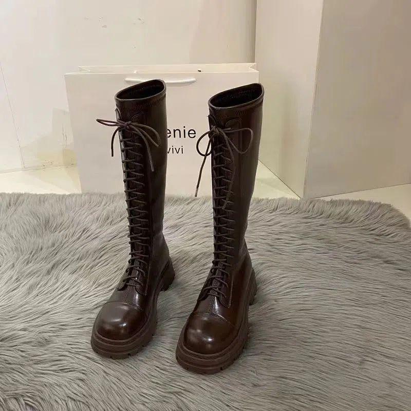 thick-soled white long boots women's shoes 2025 new spring, autumn and winter small brown summer long knight boots