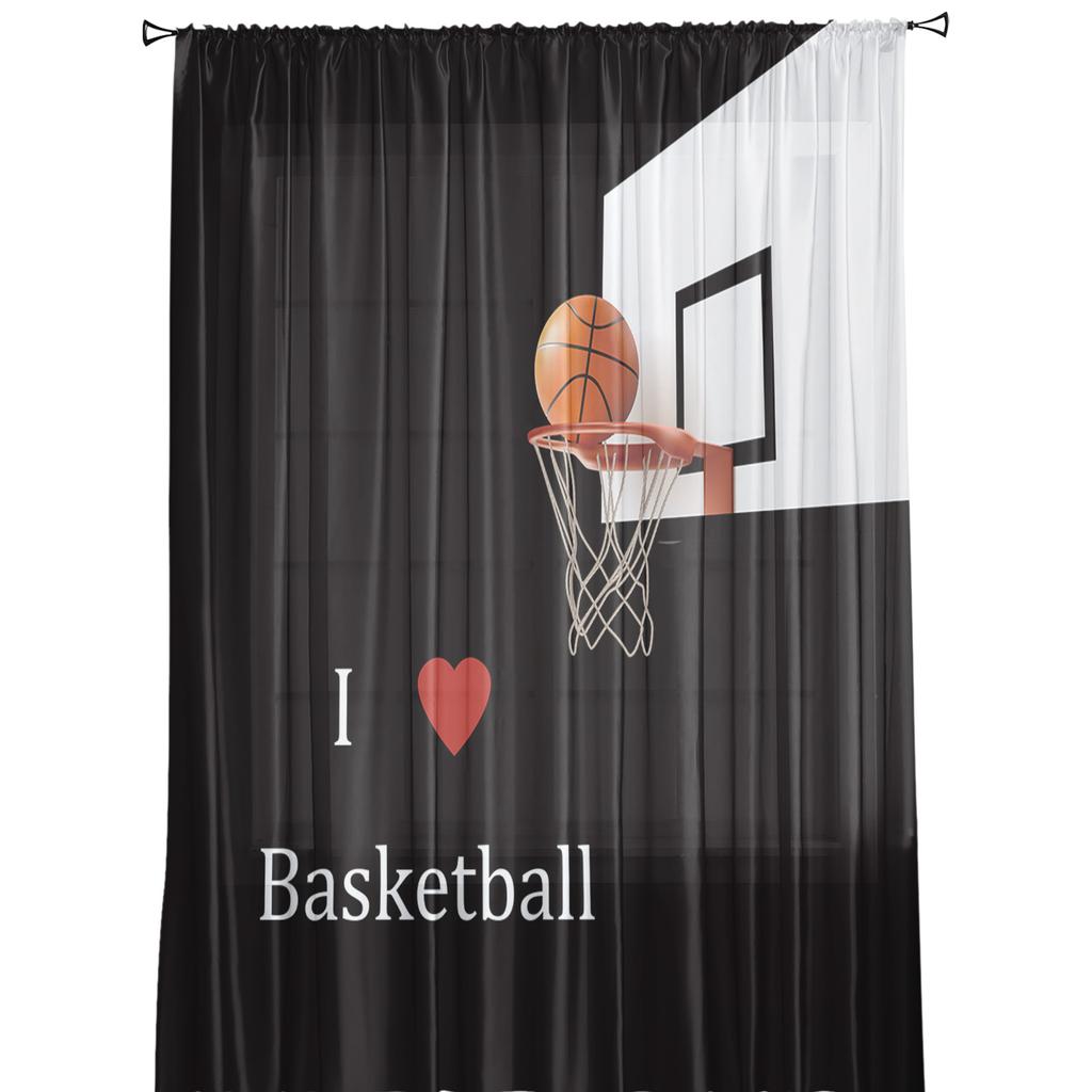 Basketball Sport Schwarz Tüll Vorhänge Für Wohnzimmer Dekoration Moderne Chiffon Sheer Voile Küche Vorhang