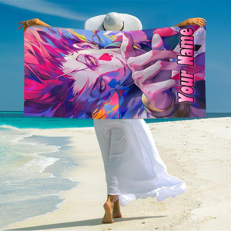 1PC Custom Name Colorful Fantasy Portrait Beach Towel Highly Absorbent And Sand-Resistant Towel for Swimming, Pool, Yoga, And Travel Lightweight