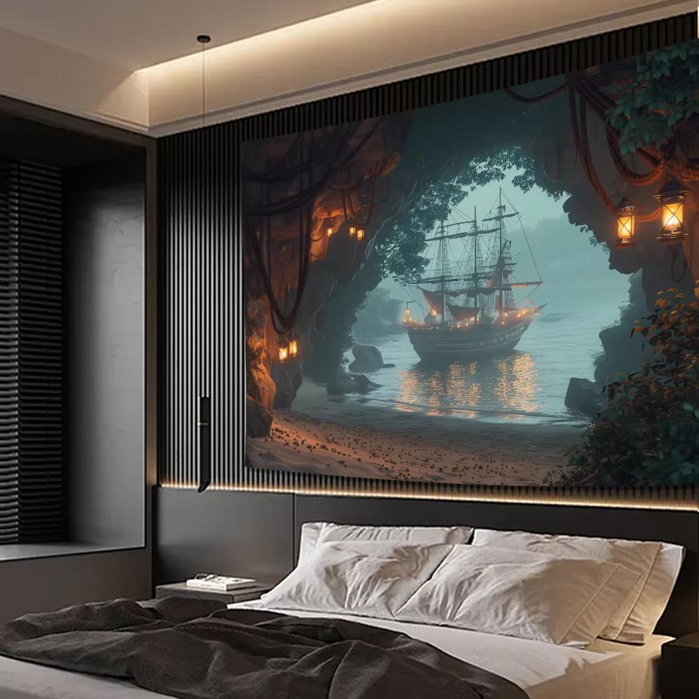 Mysterious Pirate Cave Tapestry, Background Wall Hanging For Living Room Bedroom Office Party Decor