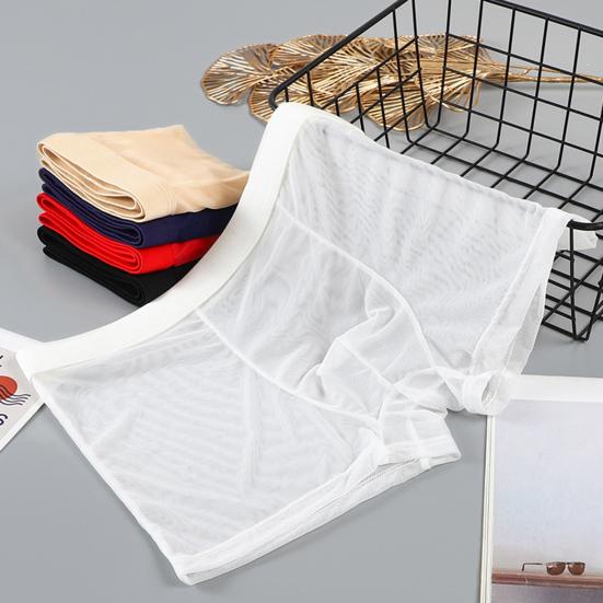 Men Boxer Underwear Mid-rise Elastic Waist Perspective Mesh Yarn Shorts Panties Ultra Thin Sexy Breathable Underwear