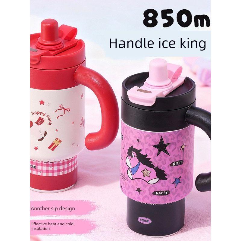 Large-Capacity Insulated Cup with Handle for Women, Stylish Ice Cup, Portable Car Coffee Cup, Outdoor Water Bottle, Tea Cup