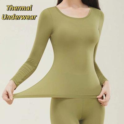 Ultra Thin Women Thermal Clothes Tops and Pants Set Warmth Long Pants Thermal Underwear  Lady