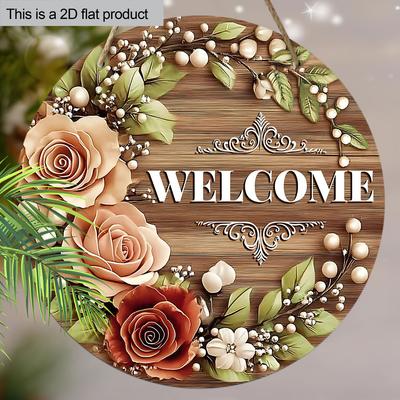 Wooden Charming Welcome Sign with Rose Wreath - Versatile Wall or Door Decor for Door, Wall, Home, Room, Farmhouse, Street, Shop, Garage, Bar, Garden