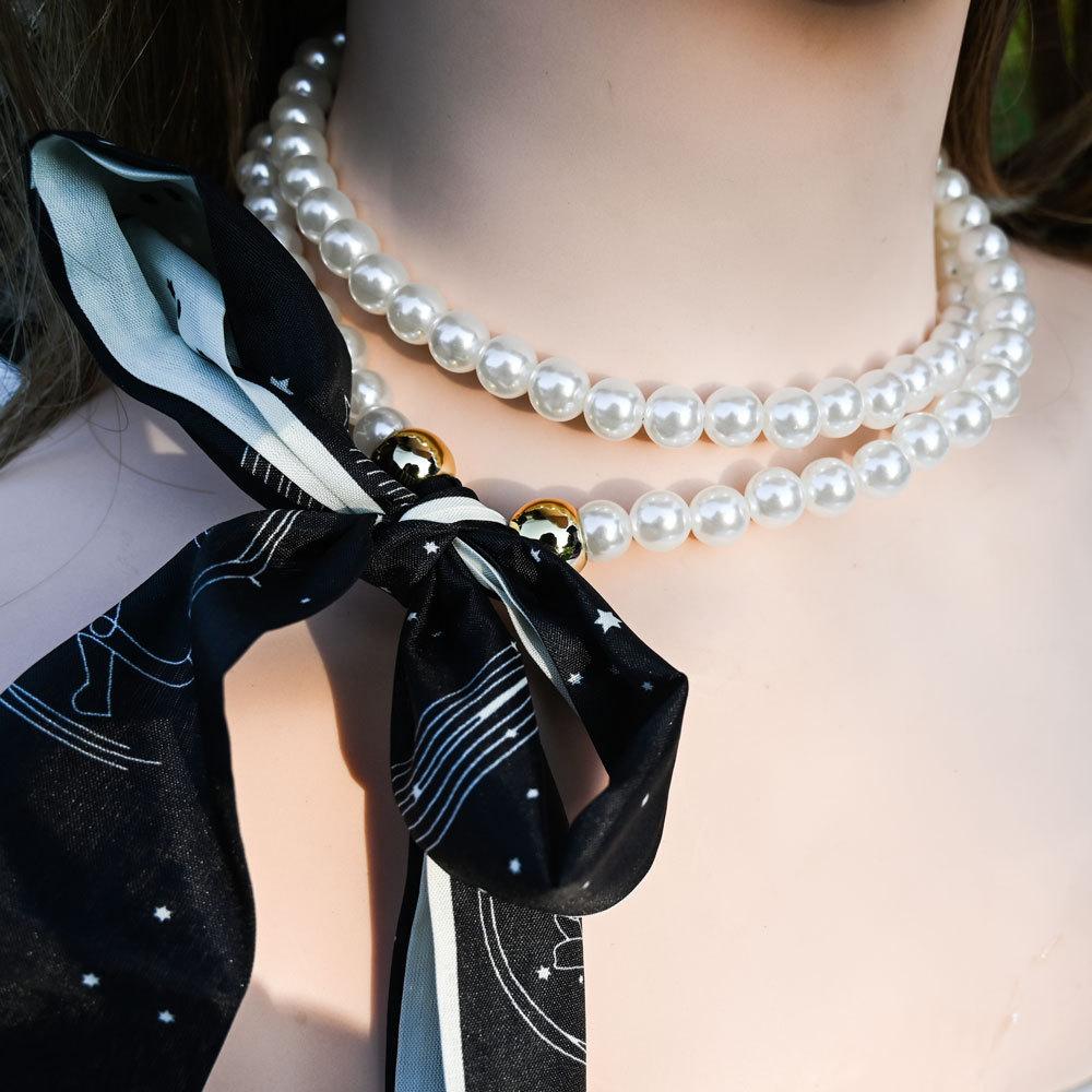 French spring and summer scarves, headbands, high-end feel, pearl necklace, scarf collarbone chain, creative straps, elegant necklaces