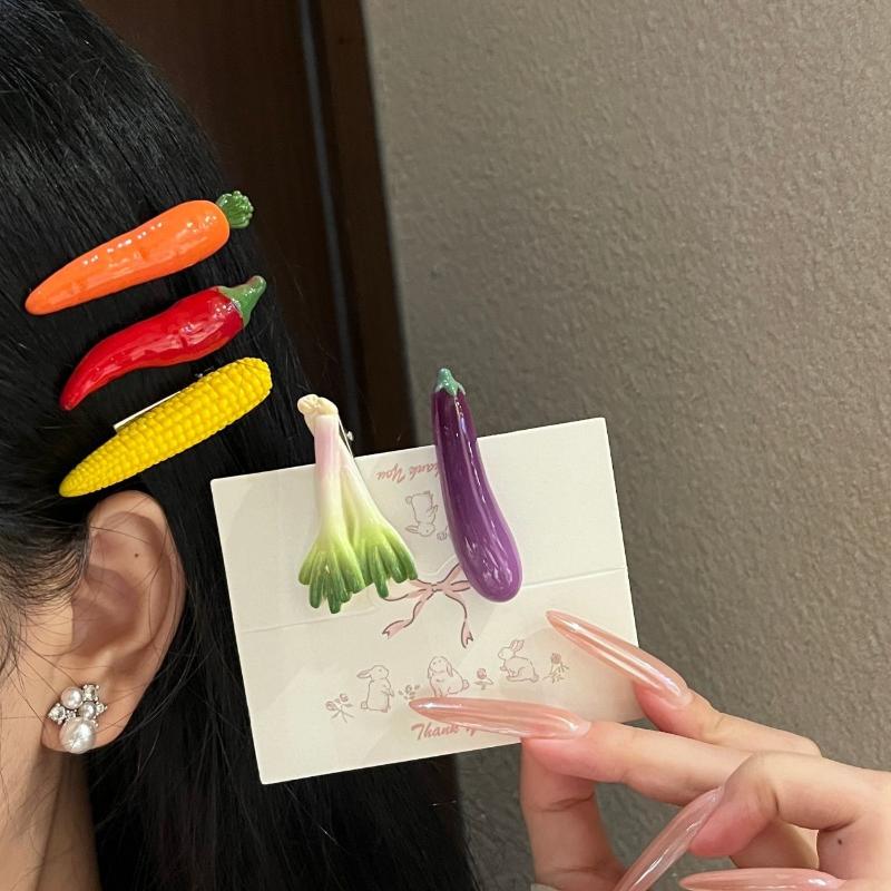 Funny Realistic Food Vegetable Barrettes Novelty Shape Hair Pins 2Pcs Random Styles Cute Hair Accessories for Party Favors