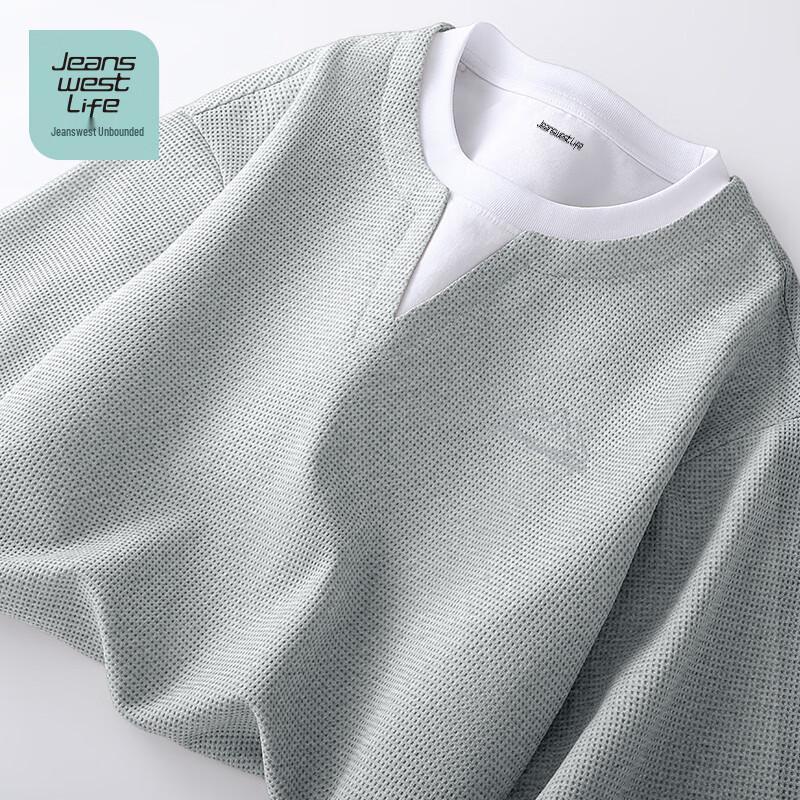 JEANSWEST LIFE Men s Faux Two-Piece Waffle V-Neck T-Shirt L