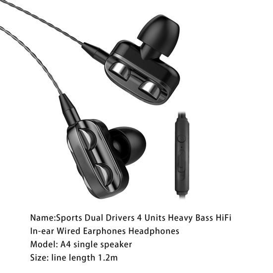 Sluchátka A4 Čistý zvuk Ergonomický design Do uší Duální pohyblivá cívka Kabelová sportovní sluchátka do uší