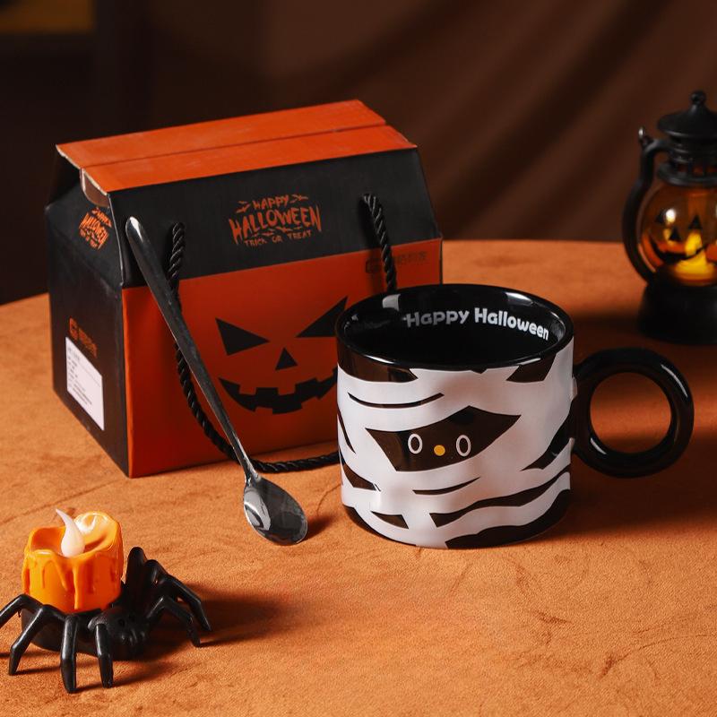 Halloweenský hrnek mumie keramický Halloweenský dárek Vysoce vypadající hrnek Suvenýr Hrnky na vodu Dárková sada