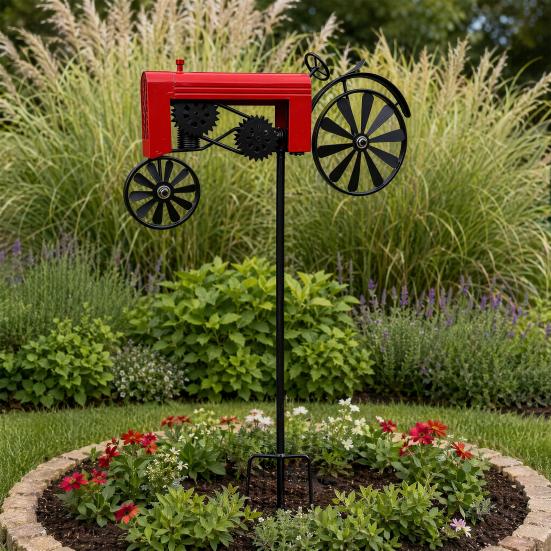 Wind Spinner Durable Weather-Resistant Green Tractor Windmill with Rotating Wheels for Garden Patio Lawn Outdoor Decor Farmhouse Style Gift for