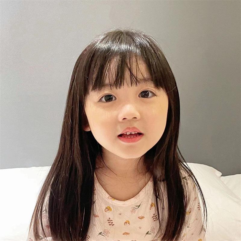 Children's Long Straight Hair Wig with Bangs - Celebrity Style High-Temperature Fiber, Full Head Coverage
