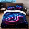3PCS Neon Tik-tok Logo Art 3pcs Bedding,Including 3PCS Duvet Cover And 2pcs Pillowcases Perfect for Christmas,Ideal for Bedroom, Dormitory