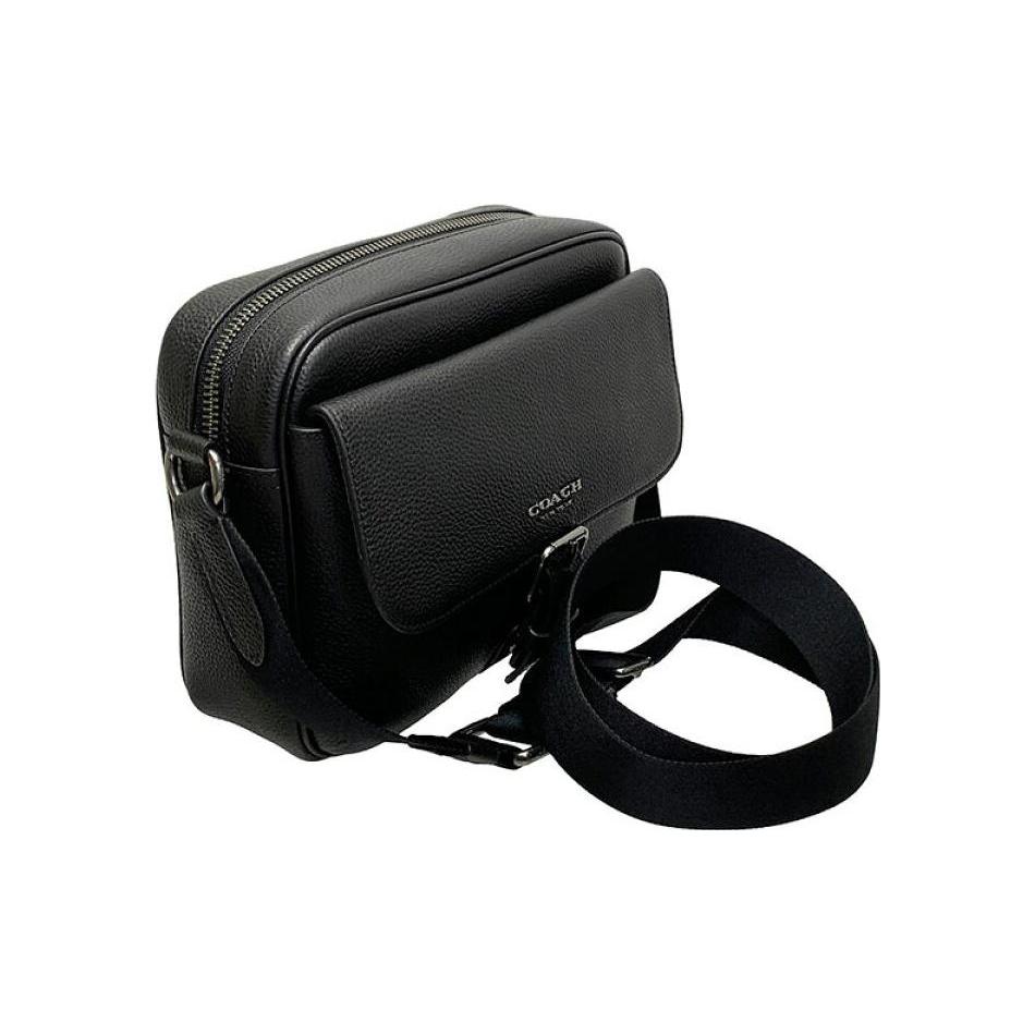 COACH Hudson Pebbled Leather Crossbody Bag, Shoulder Bag Medium Men's Black C5399-QBBK