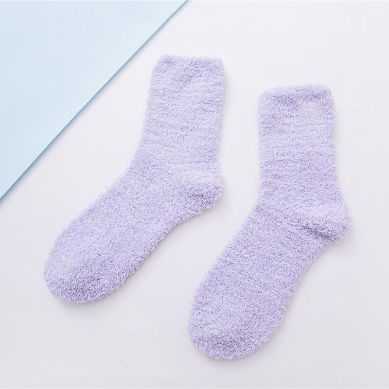 Winter Candy Farbe Korallen samt Frauen Warme Socken Plüsch Weibliche Verdickt Boden Schlafen Socke