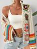 Vintage Rainbow Color Block Crochet Shawl Cardigan Loose Knit Top
