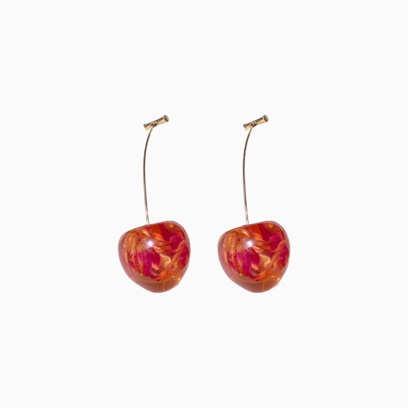 Charming Cherry Resin Earrings with Dried Flowers - Influencer Style, Fresh & Cute for Women
