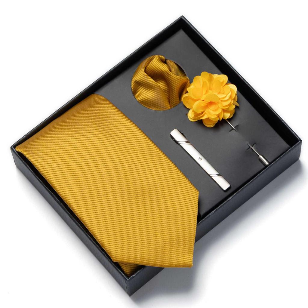 Men’s Luxury Solid Color Tie Gift Set - 4-Piece Formal Suit and Wedding Accessories