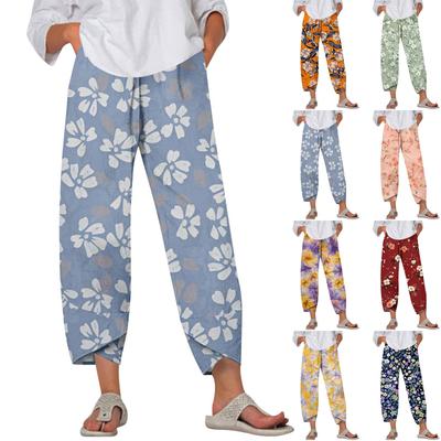 Pants For Women Summer Casual Wide Leg Elastic Waist Print Pants With Pockets
