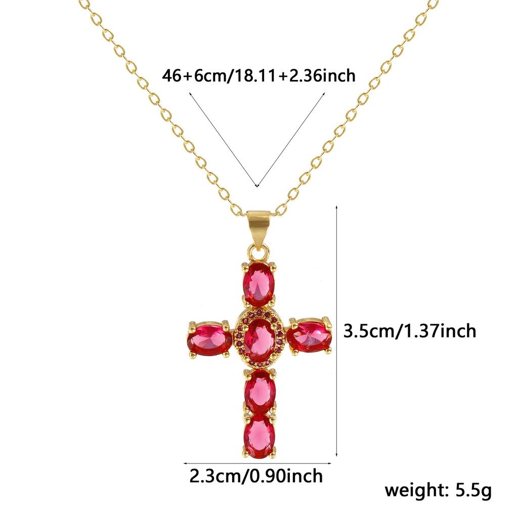 1 Piece Gold Plated Cross Charm Necklace Brass Chain Cubic Zirconia Pendant Necklace For Women Fashion Jewelry 46cm + 6cm