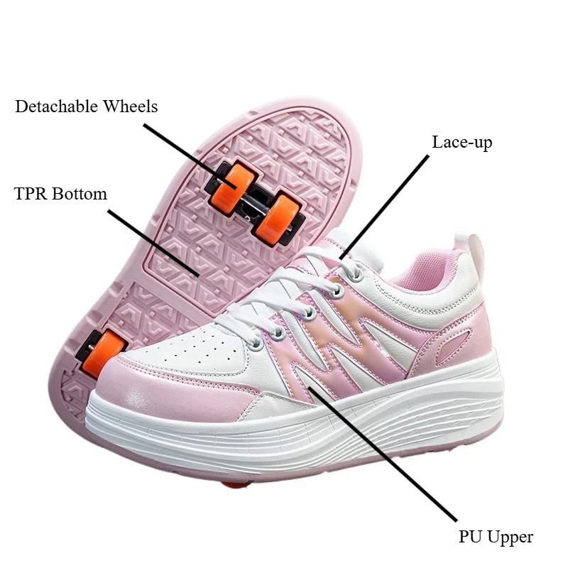 LED Racing Roller Skating Women's Roller Skate Shoes with Wheels 4 Detachable Wheels Speed Skates for Girl Sneaker with Wheels