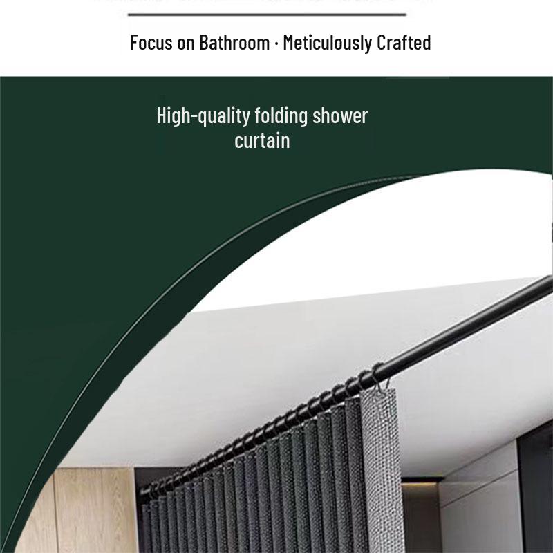Premium Folding Waterproof Shower Curtain with Mildew Protection, Retractable Rod, No-Drill Installation for Bathroom and Toilet Partitions.