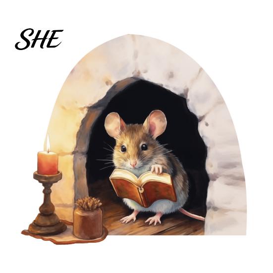 Adhesive Free Window Clings 3D Mouse Hole Wall Decals, Peel And Stick Cute Cartoon Mice Reading Sticker, Decorative Durable Stickers Vinyl for