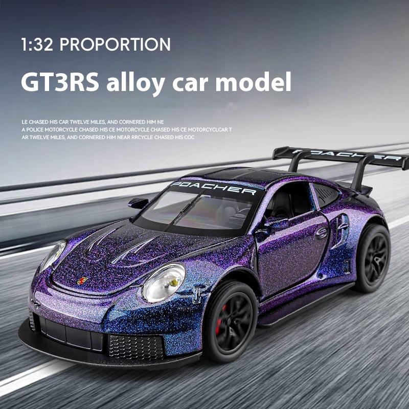 1/32 Porsche GT3 RS Supercar Alloy Diecast Metal Model Computer Desktop Ornaments Sound & Light Toy Children Birthday Toy Gift