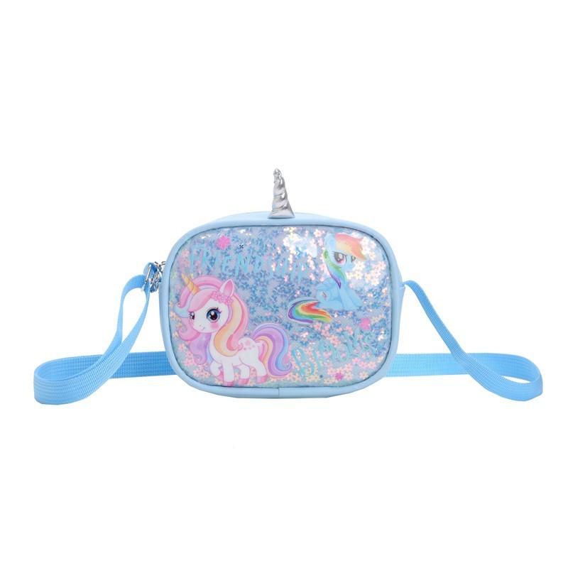 Cartoon Rainbow Unicorn Kids Shoulder Bag With Glitter Sequins For Daily Use