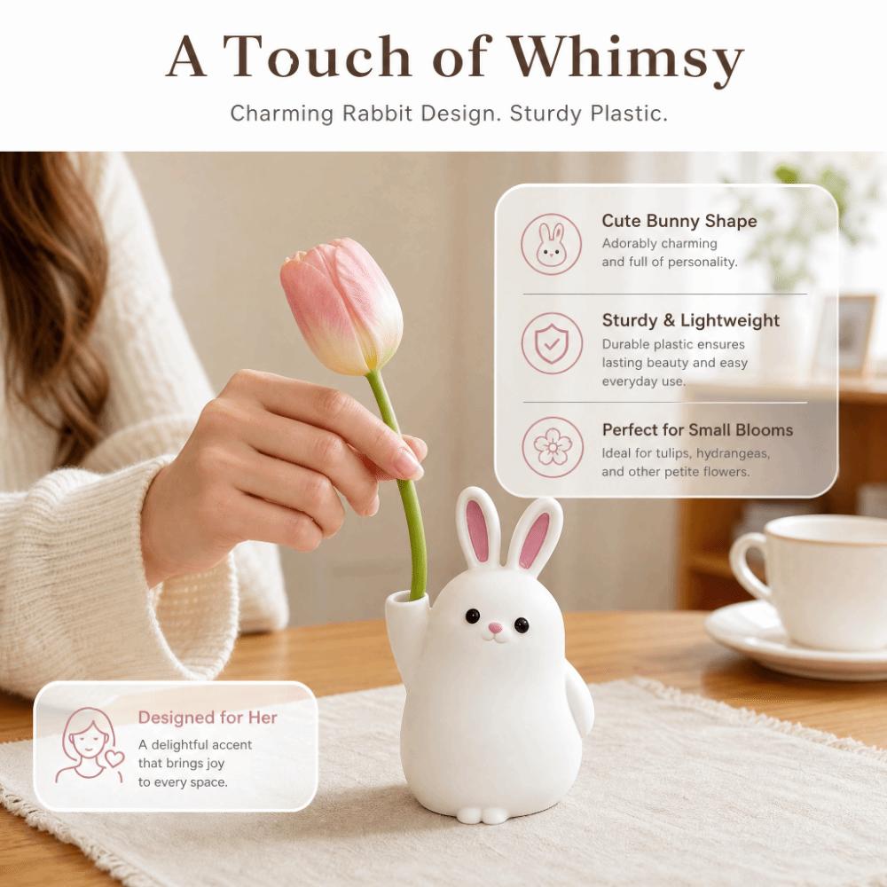3D Printed Plastic Rabbit Vase Cartoon Desktop Ornament Succulent Planter Gift for Plant Lovers