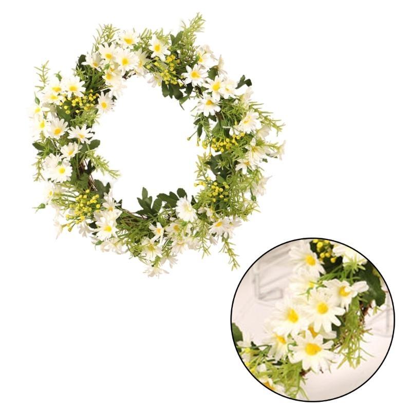 Artificial Door Wreath with Daisys Flower Green Wreath Front Door Wreath for Wedding Party Room Farmhouse Decors